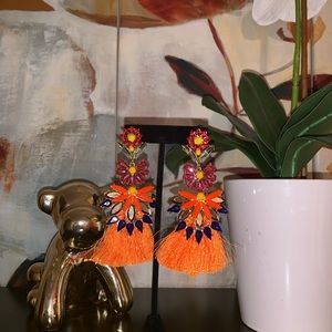 Orange and blue flower earrings